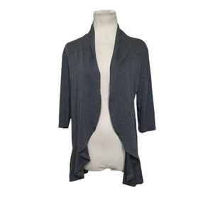 BlueTime gray short sleeves open front ruffled hem cardigan size Small